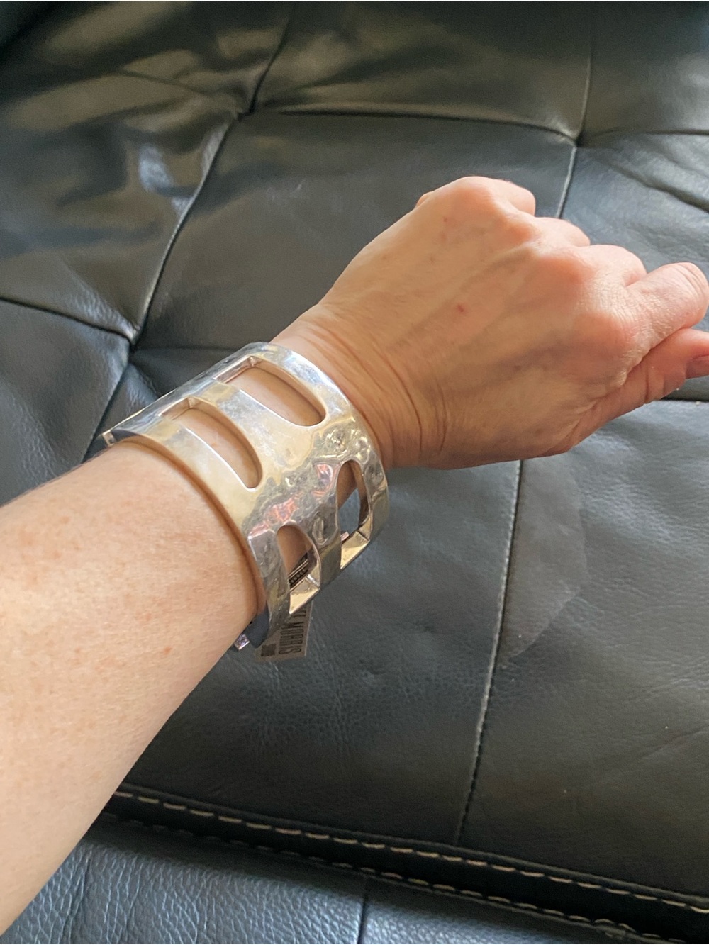 Signed Robert Lee Morris Soho Chunky Silver Cutout Cuff Bracelet
